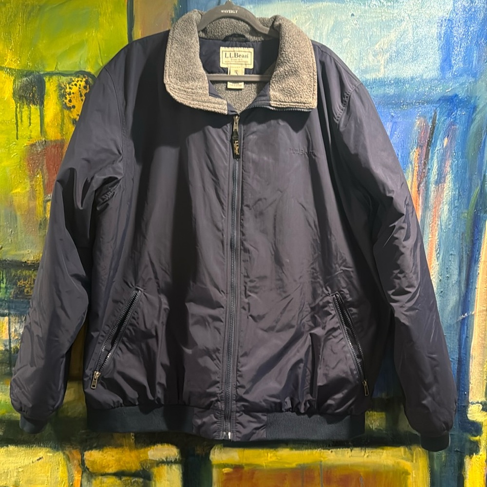 L.L. Bean Men’s Jacket XXL Tall Blue Nylon fleece -Lined Bomber with Poc…